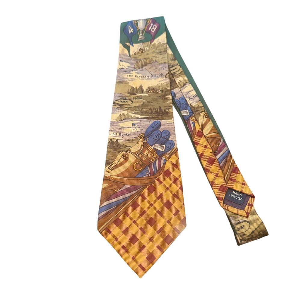 Vtg St Andrews Old Course 100% Silk Hand Finished Italy Hand Printed Necktie